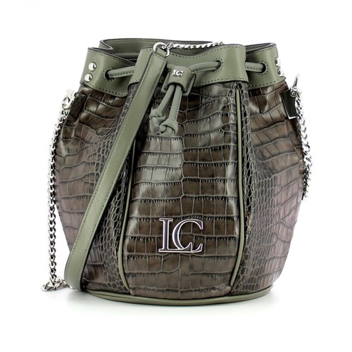 La Carrie, Gigi bucket bag with crocodile print Szary, female, 750.00PLN