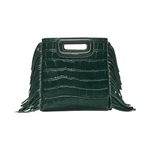 Maje, Mini croco effect leather bag with fringes Zielony, female, 1042.00PLN
