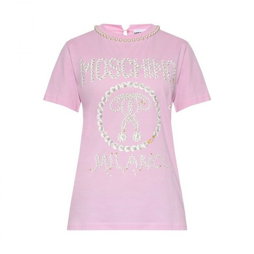 Moschino, Appliquéd T-shirt Różowy, female, 1008.00PLN