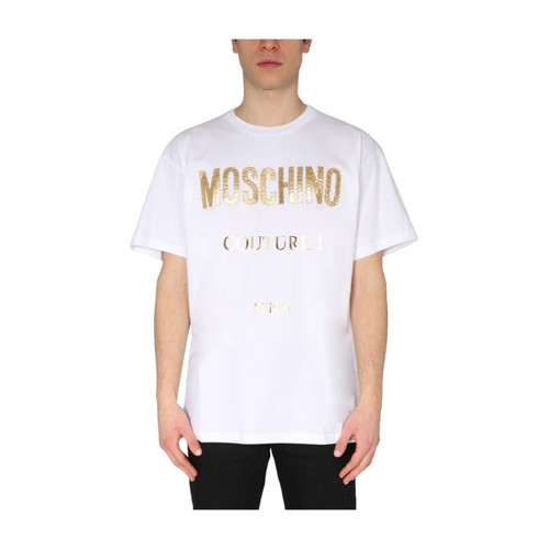 Moschino, Oversize FIT T-Shirt With Laminated Print Biały, male, 735.00PLN