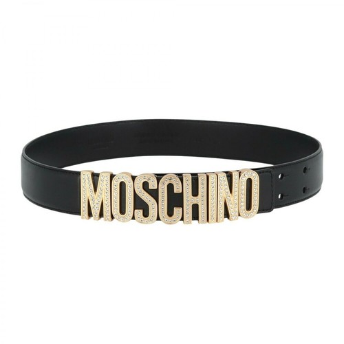 Moschino, Thick Leather Embellished Logo Belt Czarny, female, 2360.56PLN