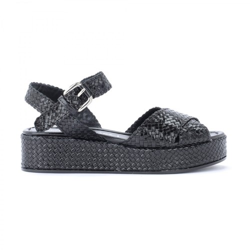 Pons Quintana, Braided leather sandal with ankle strap Czarny, female, 1008.00PLN