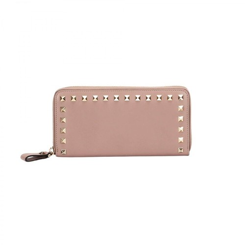 Valentino Vintage, Pre-owned Leather Rockstud Zip Wallet Beżowy, female, 1948.00PLN