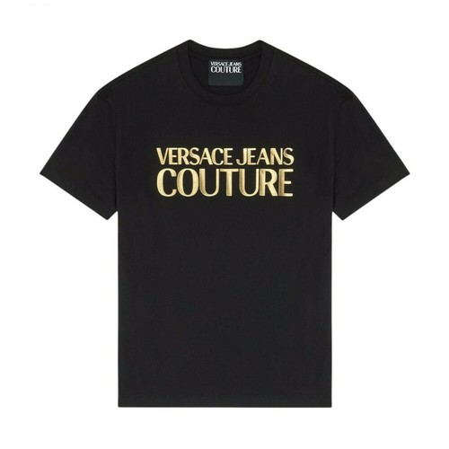Versace Jeans Couture, Black T-Shirt Logo Thick Foil Czarny, male, 502.00PLN