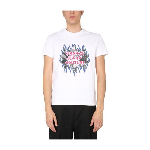 Versace Jeans Couture, T-Shirt With Rock Logo Print Biały, male, 731.00PLN