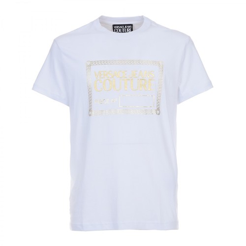Versace, t-shirt cotton brand name on chest Biały, male, 543.00PLN