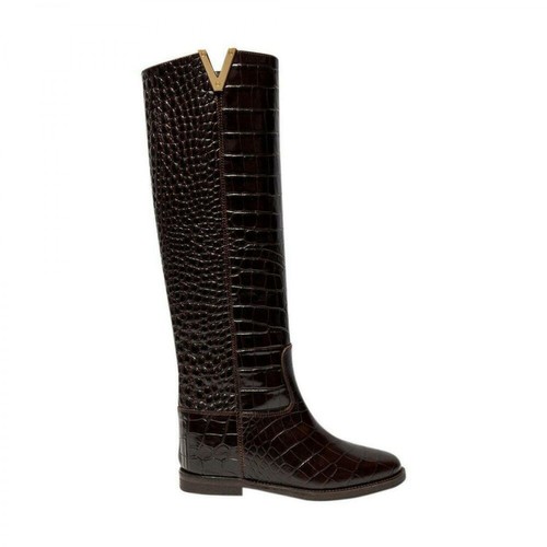 Via Roma 15, Snake Pattern Leather Knee Boots Brązowy, female, 1150.00PLN