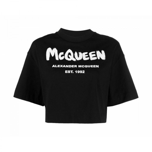 Alexander McQueen, T-shirt with Logo Czarny, female, 1004.00PLN