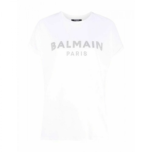 Balmain, Rhinestone Balmain Logo T-shirt Biały, female, 1200.00PLN