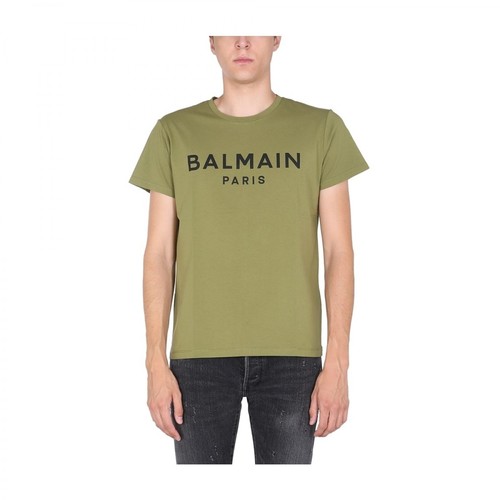 Balmain, T-Shirt With Logo Print Zielony, male, 1022.00PLN