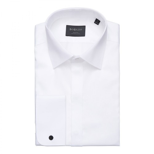 Borgio, koszula mozza na spinki slim fit 00253 Biały, male, 219.00PLN