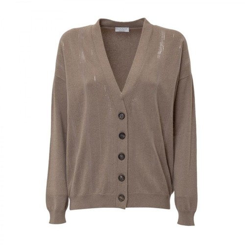 Brunello Cucinelli, Cardigan with Sequins Brązowy, female, 6535.00PLN