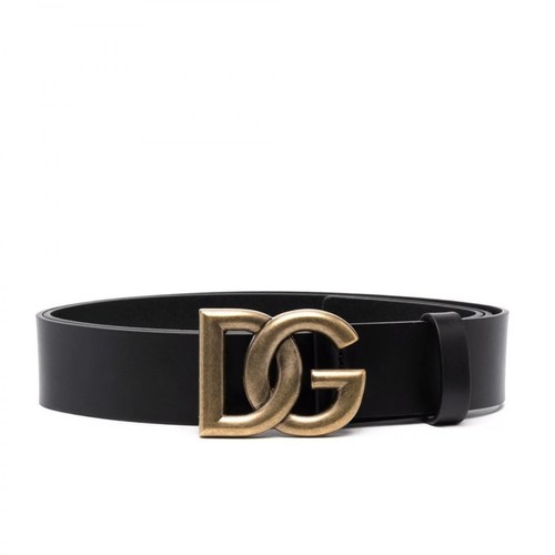 Dolce & Gabbana, Belt With Crossover Logo Buckle Czarny, male, 1505.00PLN