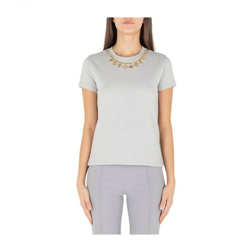Elisabetta Franchi, T-shirt con charm removibile Ma20316E2 Szary, female, 789.60PLN