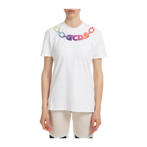 Gcds, t-shirt short sleeve crew neck round chain Biały, female, 618.00PLN