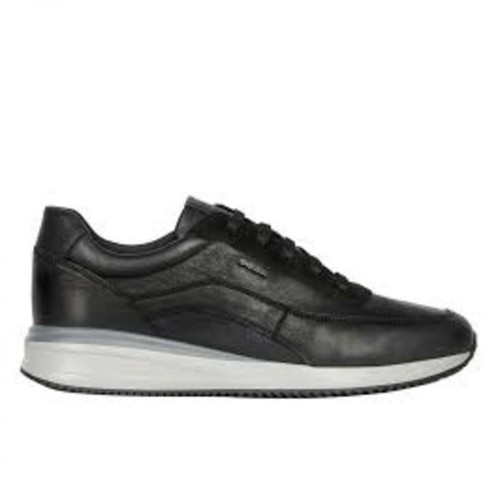 Geox, Leather Sneakers Czarny, male, 726.00PLN
