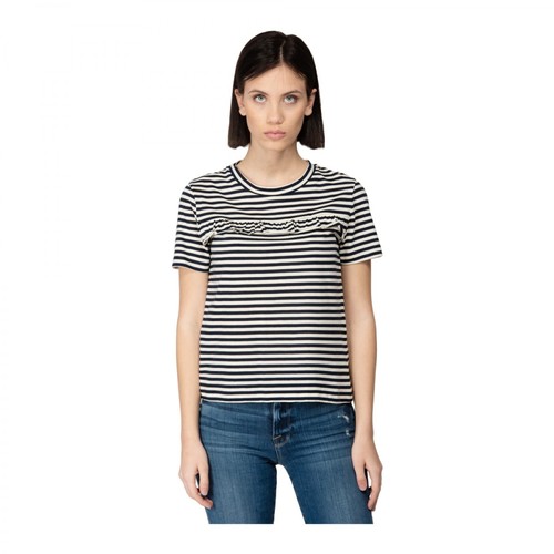 Jucca, Round Neck T-Shirt IN Striped Cotton With Rouche ON THE Front Niebieski, female, 498.00PLN