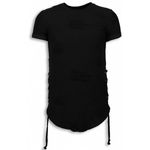Justing, Destroyed Look T-shirt - Ribbon Long Fit Czarny, male, 363.07PLN