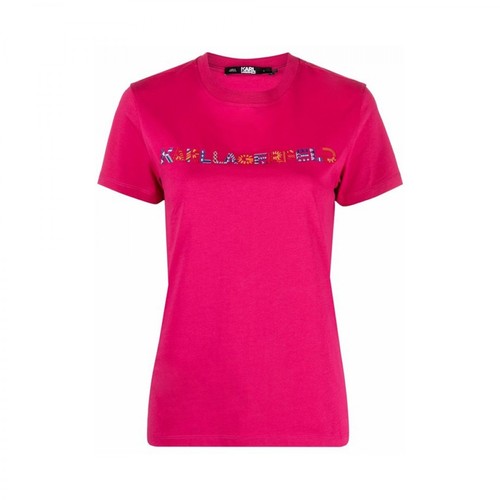 Karl Lagerfeld, Embroidered logo T-shirt Różowy, female, 406.00PLN