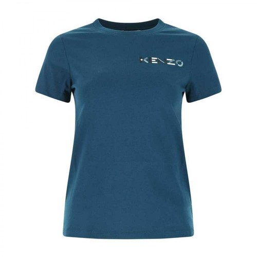 Kenzo, crew-neck t-shirt in cotton with printed logo Niebieski, female, 548.00PLN