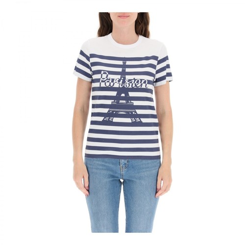 Maison Kitsuné, parisien tower print striped t-shirt Biały, female, 370.00PLN