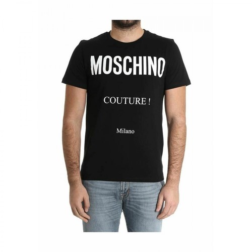 Moschino, Label T-shirt Czarny, male, 573.00PLN