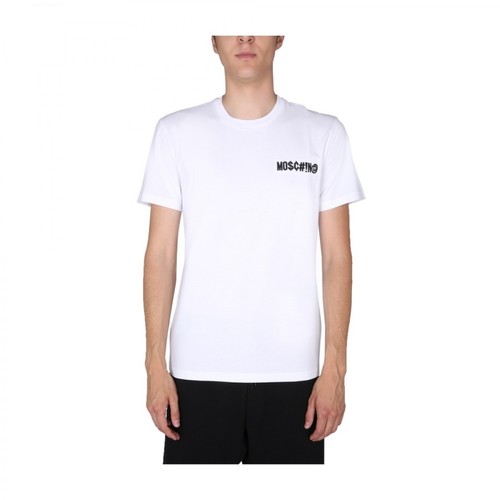 Moschino, T-Shirt With Logo Embroidery Biały, male, 734.00PLN