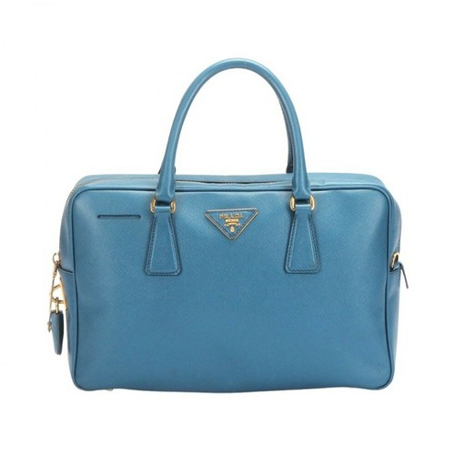 Prada Vintage, Pre-owned Saffiano Bauletto Handbag Niebieski, female, 3799.00PLN