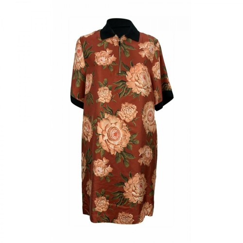 Salvatore Ferragamo Pre-owned, Floral Silk and Cotton T-Shirt Dress Size 44 IT Pomarańczowy, female, 1572.80PLN