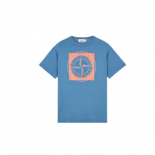 Stone Island, Compass Motif Short-Sleeve T-shirt Niebieski, male, 707.00PLN