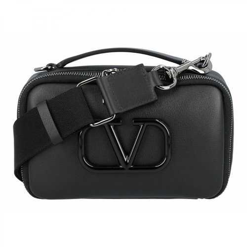 Valentino, Lacquered Vlogo Signature Leather Crossbody Bag Czarny, female, 5610.19PLN