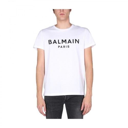 Balmain, T-Shirt With Logo Print Biały, male, 1533.00PLN