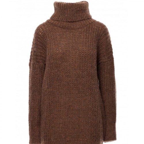 BE, Długi sweter z golfem Bk030 Brązowy, female, 165.00PLN