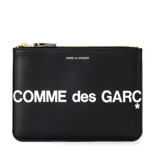 Comme des Garçons, Saszetka Portfel Ogromne logo w czarnej skóry Czarny, unisex, 771.00PLN