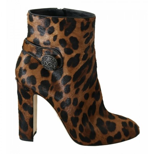 Dolce & Gabbana, Leopard Calf Hair Ankle Boots Brązowy, female, 3556.57PLN