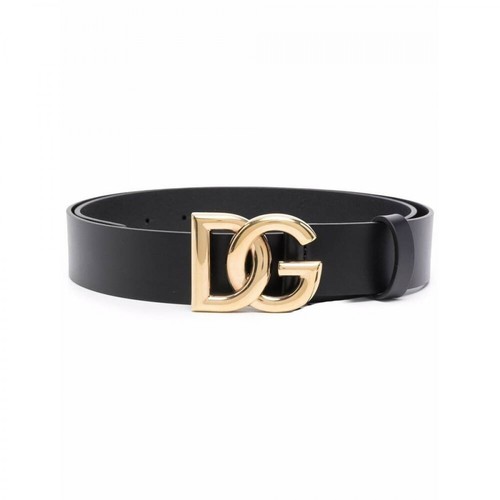 Dolce & Gabbana, Lux leather belt with crossover DG logo buckle Czarny, male, 1482.00PLN