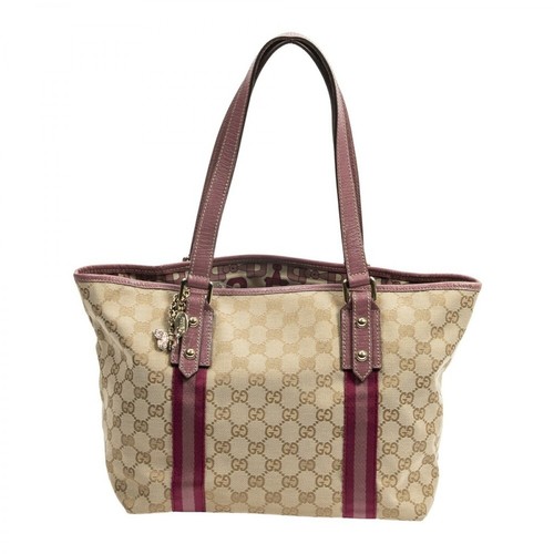 Gucci Vintage, Pre-owned Web Shoulder Tote Beżowy, female, 3237.00PLN