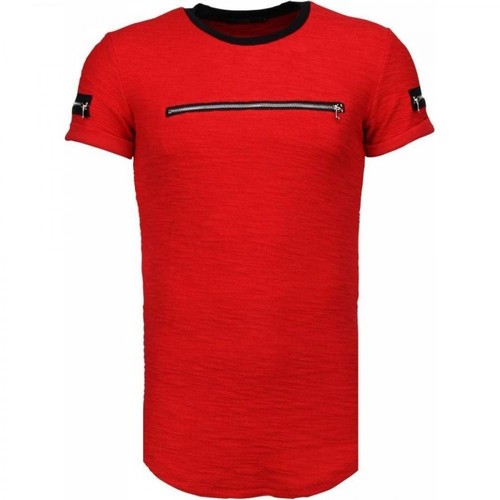 Justing, Exclusief Zipped Chest - T-Shirt Czerwony, male, 363.07PLN