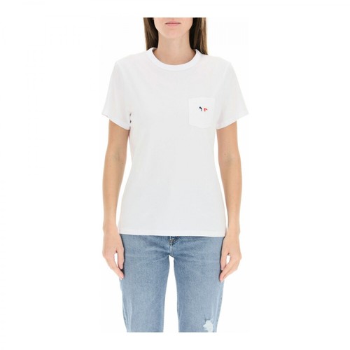 Maison Kitsuné, tricolor fox patch t-shirt Biały, female, 371.00PLN