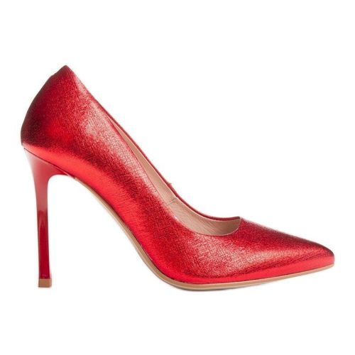Marco Shoes Czerwone szpilki ze skóry naturalnej na wysokim obcasie 299.00PLN