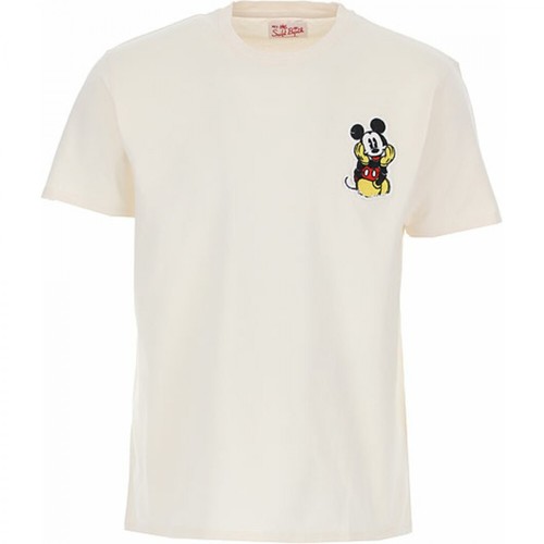 MC2 Saint Barth, Mickey Mouse Patch T-Shirt Beżowy, male, 347.00PLN