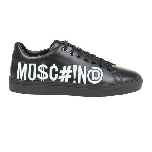 Moschino, sneakers with logo and symbols Czarny, male, 1054.00PLN