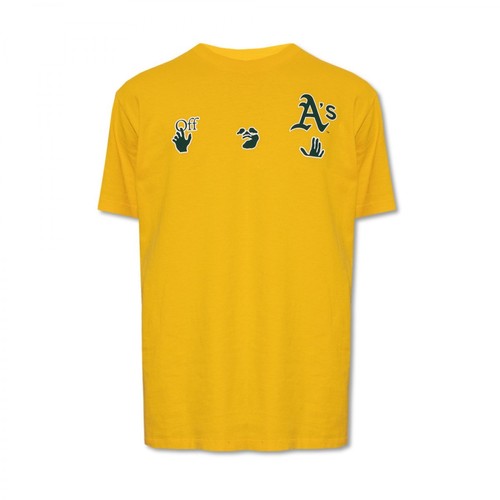 Off White, X MBL Oakland Athletics logo-print T-shirt Żółty, male, 1209.00PLN