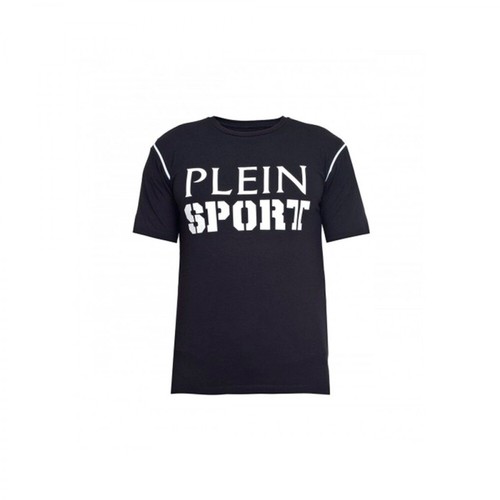 Plein Sport, T-shirt Round Neck Czarny, male, 1026.00PLN
