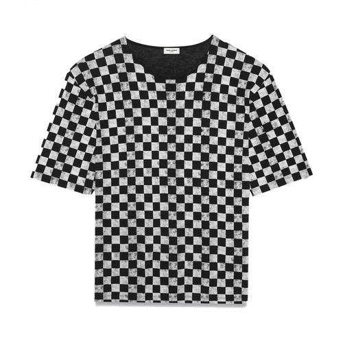 Saint Laurent, Checkerboard Print T-Shirt Czarny, male, 1907.39PLN