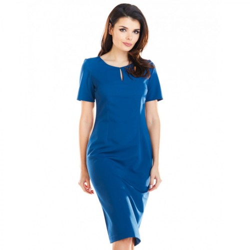 Awama, Sukienka midi z krótkim rękawem A252 Niebieski, female, 127.20PLN