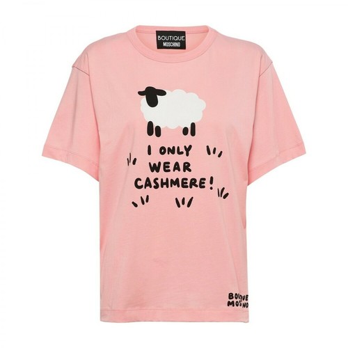 Boutique Moschino, I Only Wear Cashmere T-shirt Różowy, female, 548.00PLN