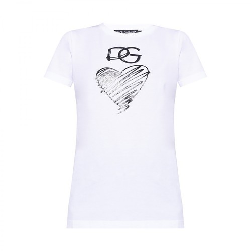 Dolce & Gabbana, cotton heart t-shirt Biały, female, 1495.00PLN