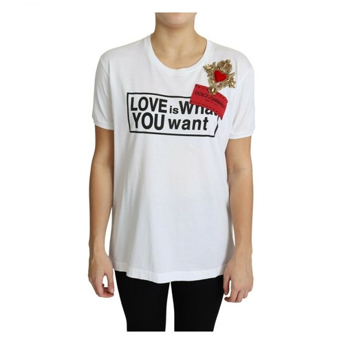 Dolce & Gabbana, Love Is What You Want Print T-Shirt Biały, female, 2104.83PLN