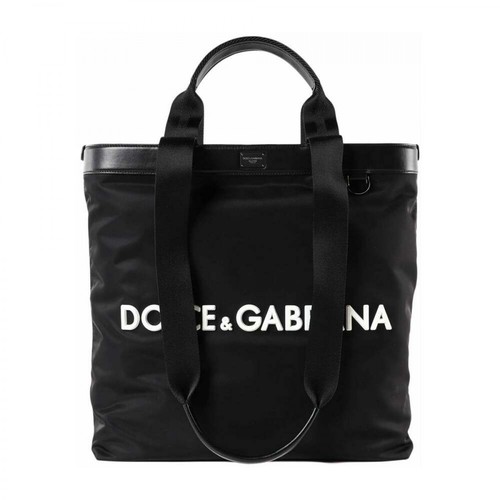 Dolce & Gabbana, Shopper In Nylon With Rubber Logo Czarny, male, 2950.80PLN